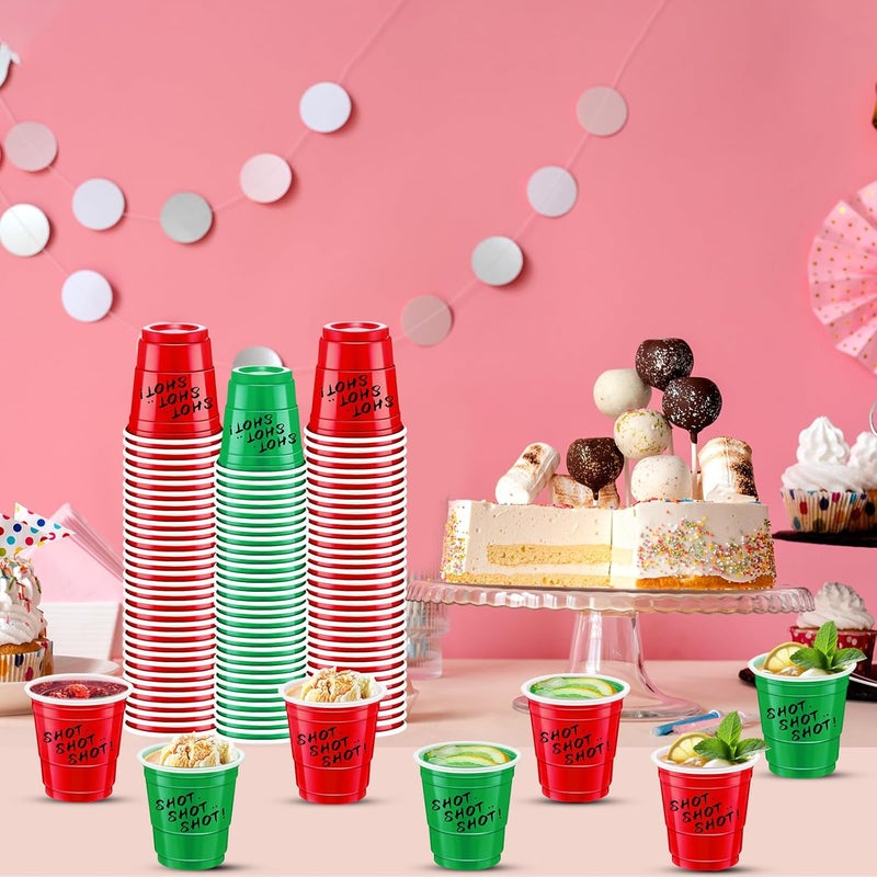 cssopenss 120 Pcs 2 oz Christmas Shot Cups Christmas Plastic Shot Glasses Red and Green shot Glasses for Party Wedding Birthday Family Gatherings and Festive Celebrations - Image 5